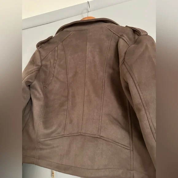 J2 by Jou Jou vegan leather moto biker jacket tan full zip women's size M - Picture 2 of 10